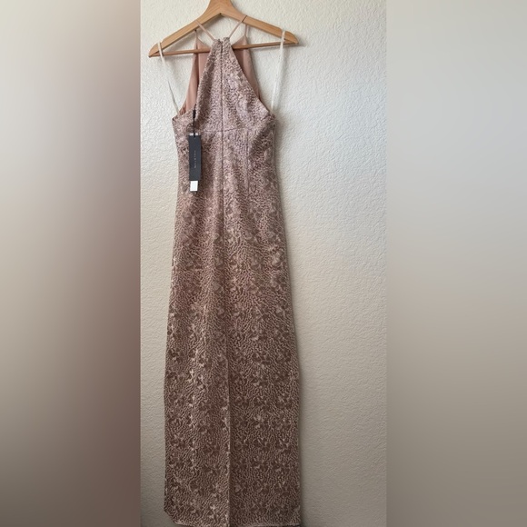 Nwt Halston Evening Collection Almond Blush Halter Gown Maxi Dress - Picture 2 of 14